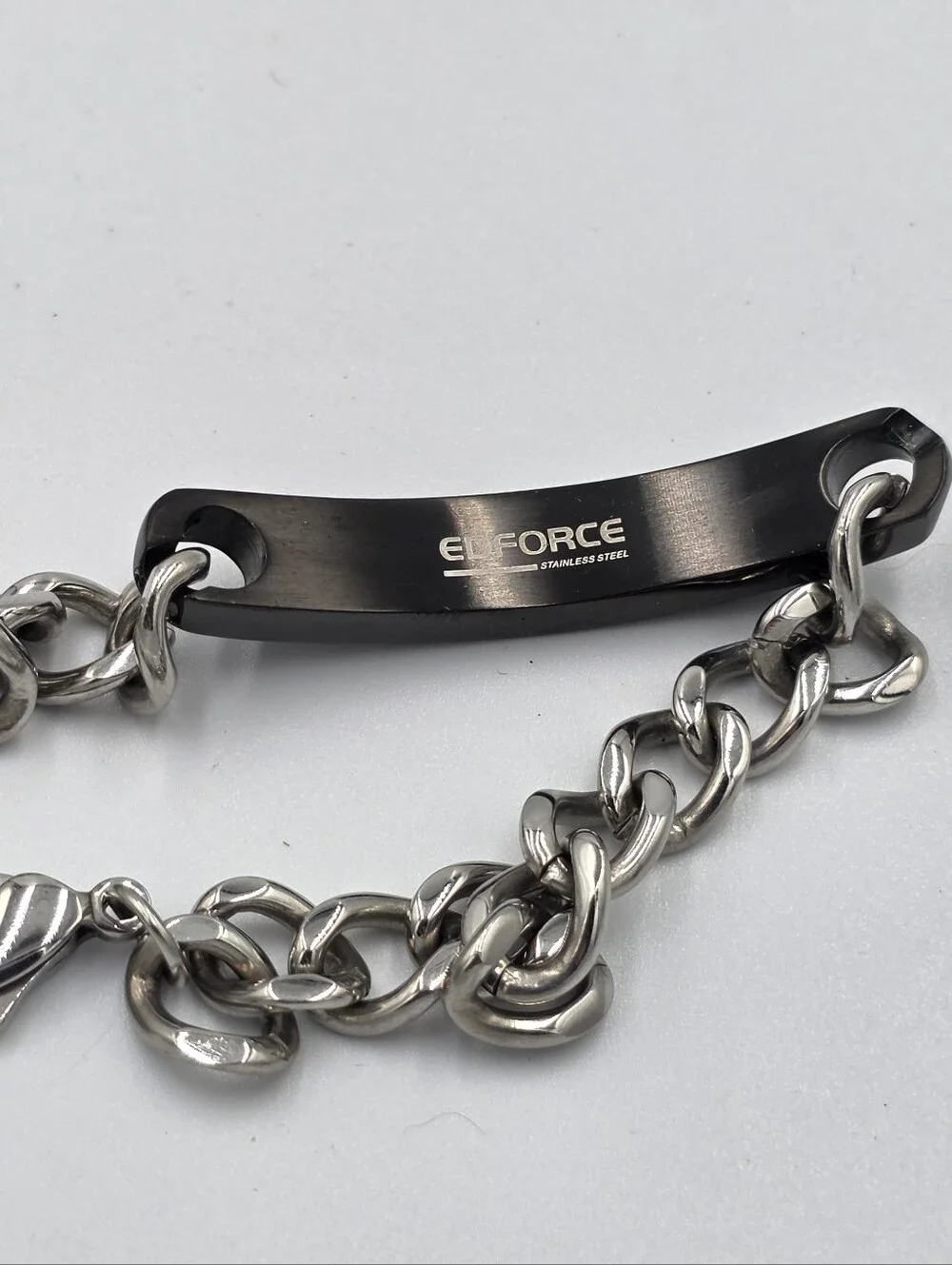 Enforce Stainless‎ Steel Chain Bracelet with Black Bar and Accent Stones Men's